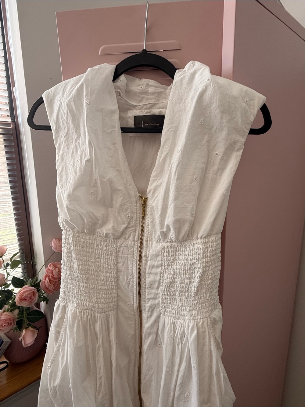 Anthropologie Tommie White Eyelet Zip-Front Midi Dress - Picture 3 of 6